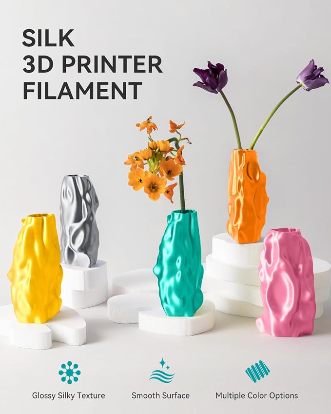 SUNLU Silk PLA Filament Bundle 4KG, Dual Color PLA Filament, Triple Color Silk Filament 1.75mm+/- 0.02mm, Silver+Light Gold+Silk Dual Color(Red Gold)+Silk Triple Color(Blue Green Purple)