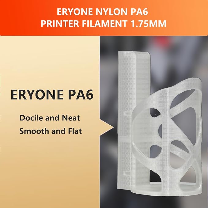 ERYONE Nylon 3D Printer Filament, Polyamide PA6 Filament 1.75mm +/- 0.03mm, Stiff & Strong & Heat Resistant, 1kg (2.2LBS)/Spool, PA6 Clear