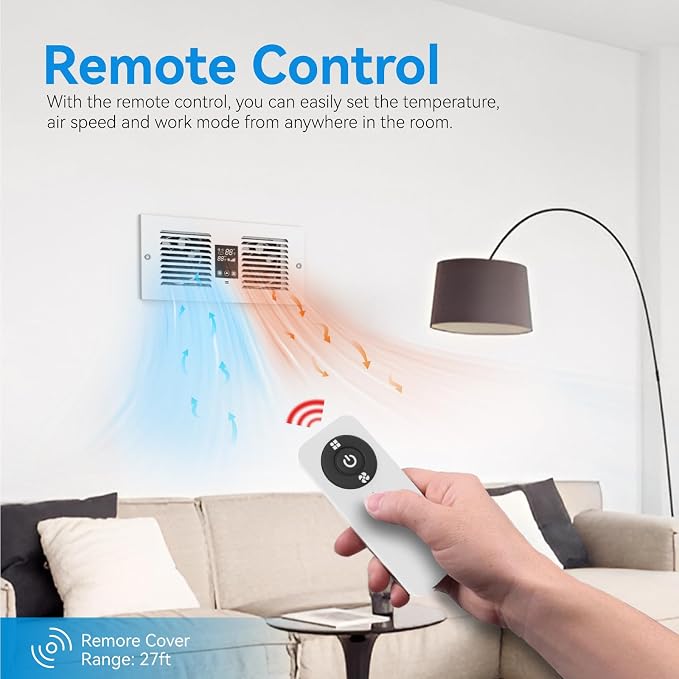 Room to Room Fan with Remote Control, 300CFM Through Wall Vent Fan with Temperature Control, 5-Speed Circulating Ventilation, for Kitchen, Laundry, Hardwired, RTR300-CV