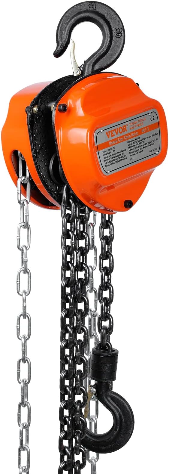 VEVOR Hand Chain Hoist, 1 Ton 2200 lbs Capacity 20 FT Come Along, G80 Galvanized Carbon Steel with Double-Pawl Brake, Auto Chain Leading & 360° Rotation Hook, for Garage Factory Dock