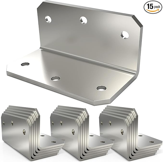L Bracket Corner Brace(15PCS), 4 Inch Galvanized Medium L Angle Iron Heavy Duty, Joint Fastener Brackets,90 Degree Right Angle Corner Bracket for Wood Furniture Frame Fence