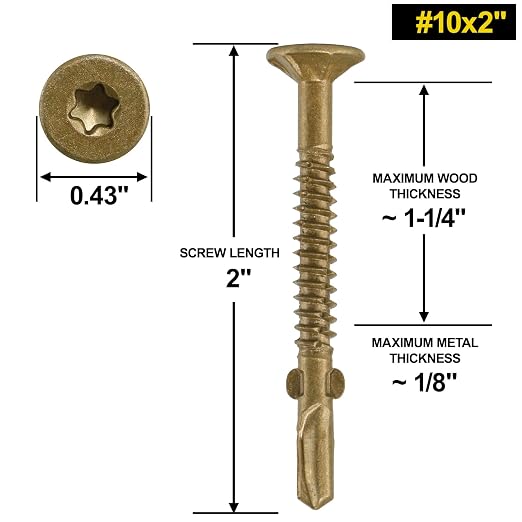 FMhotu #10 x 2 Trailer Deck Screws, Self-Tapping Sheet Wood Metal Screw, 511Pcs T25 Star Bits Reamer Tek Screws for Trailers, for Attaching Wood to Steel