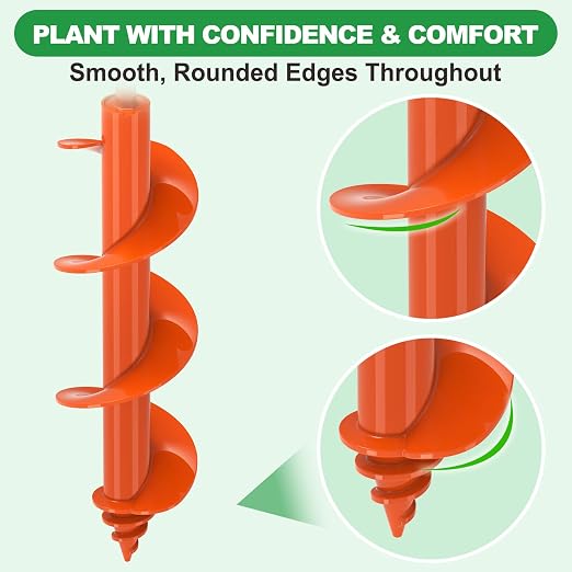 SELEWARE Auger Drill Bit for Planting 3"x12" Drill Auger for 3/8" Hex Drive | Orange Heavy-Duty Steel Garden Auger Drill Bit, Bulb Planter Tool, Auger Post Hole Digger for Bulbs, Flowers, Fence Posts