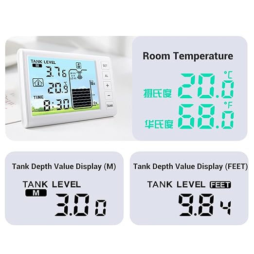 Ultrasonic Liquid Level Sensor Wireless Water Tank Depth Meter with Temperature Monitoring Automatic Control for Household Water Storage Systems ABS Material 4.3 Inch Display