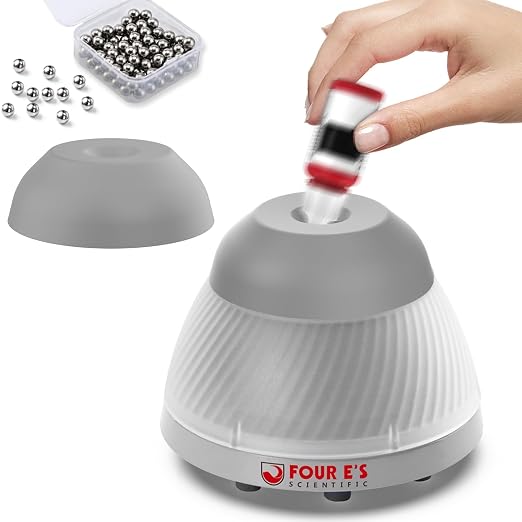 FOUR E'S SCIENTIFIC 5000 RPM Vortex Mixer Paint Shaker, Touch Function for Model Paint, Lash Extensions Adhesive, Nail Polish with Extra Grey Silicone Cap & 100 Pcs Stainless Steel Mixing Balls