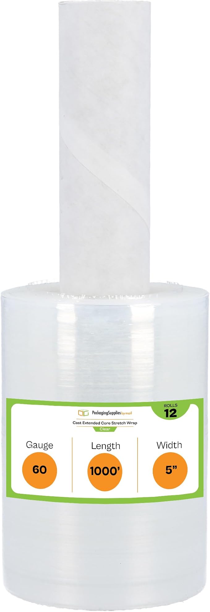 PSBM Mini Plastic Stretch Wrap Film with Handles 5"x1000' 60 Gauge 12 Rolls | Extended Core Handles, Heavy Duty Upto 500% Strength Plastic Shrink Film for Moving, Packing, Shipping & Industrial Packaging