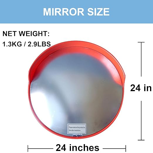 24 Inch Convex Mirror Outdoor, Security Driveway Mirror 24" PC Traffic Mirror Wide Angle with Adjustable Fixing Bracket for Garage, Warehouse, Blind Spot Mirror Indoor Outdoor 60CM
