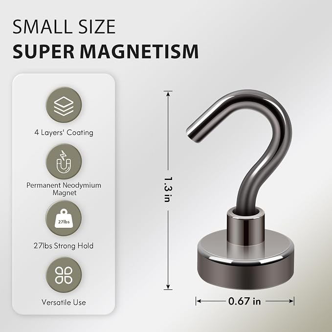 Neosmuk Magnetic Hooks, Cruise Ship Essentials, 30lb+ Heavy Duty Magnetic Hooks for Cruise Cabins, Refrigerator, Grill, Hanging, and Travel | Extra Strong Must-Haves Magnet Hook,Gunmetal