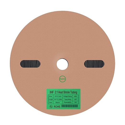 XHF UL Listed 164 FT 3/32" Heat Shrink Tubing Roll 2:1,Electrical Industrial Shrink Tube for Wire Insulation Black