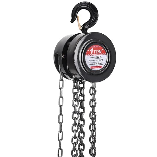 Hand Chain Hoist, 1 Ton/2200 lbs Capacity, Heavy Duty Steel Chain Fall Hoist with 10 Ft Lifting Height, Manual Chain Block Hoist with 2 Chain Hooks for Lifting in Transport & Workshop
