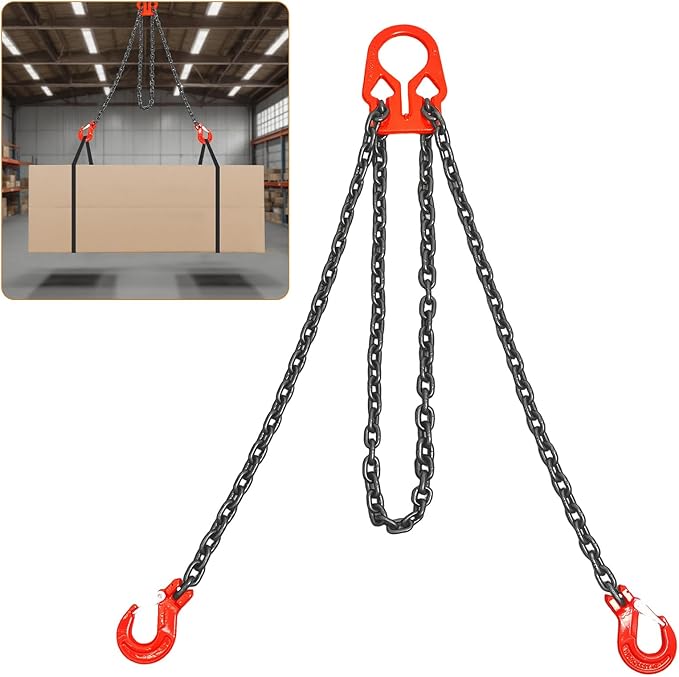 Heavy Duty Lifting Chains with Adjustable Hooks, 5/16 Inch x 10 Ft, Maximum Load 7000lbs, G80 Industrial Dual Leg Chain Slings for Engine Hoist, Lift Heavy Objects