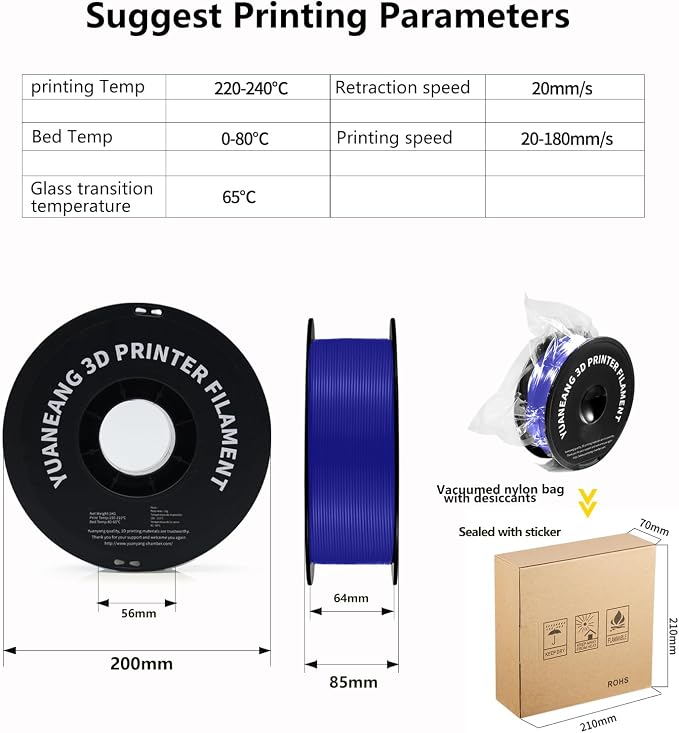 PETG 3D Printer Filament, Dimensional Accuracy +/- 0.03 mm, 1 kg Spool(2.2lbs), 1.75 mm, Purple