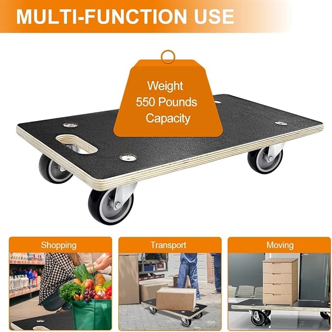Furniture Dolly 4 Wheels, 22 x 11 inch, Furniture Movers, Two Packs of 1100 lb Load Capacity Heavy Duty Wood Dolly, Moving Dolly with Silent Wheels for Furniture, Piano, Couch, Refrigerator