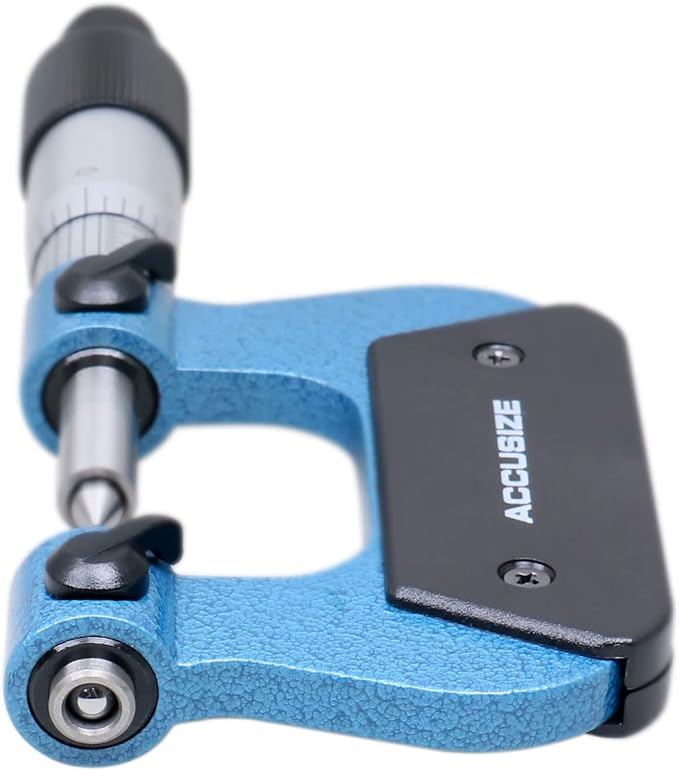 Accusize Industrial Tools 0-1'' by 0.001'' Screw Thread Micrometer with 5 Anvil in Fitted Box, S916-C750 | 5 Anvil Sets: 64-48, 44-28, 24-14, 13-9, 8-5 TPI, 0.0001" Resolution, ±0.00016" Accuracy