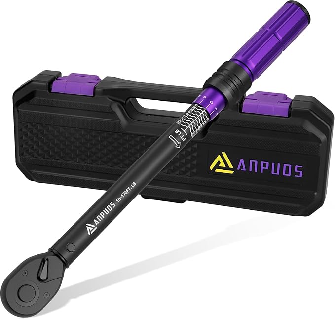ANPUDS 1/2 Inch Drive Click Torque Wrench,10-170 Ft-Lb/13.6-230.5 Nm | Dual-direction Adjustable Torque Wrench with Dual Range Scales, 72 Tooth, ±3% High Precision for Moto, Car Maintenance