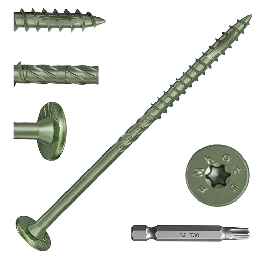 FMhotu #14 Heavy-Duty Wood Screws, Star Drive Deck Screws, Rust Resistant Timber Screws for Timber/Log/Landscaping Wood (4-1/2 Inch,50Pcs,Green)