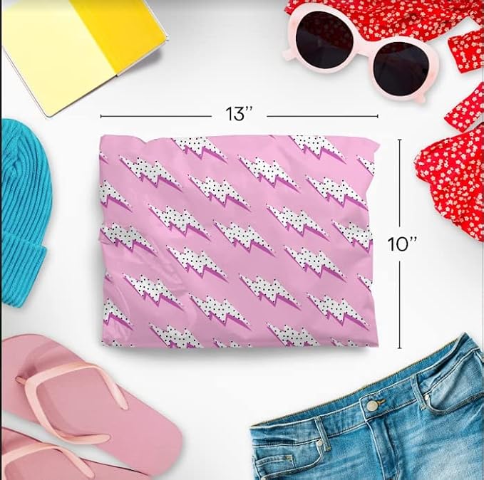 10x13 Poly Mailers – Lightning Bolt – Waterproof, Tear-Resistant Shipping Bags with Adhesive Seal – 100 Pack – Package Mint