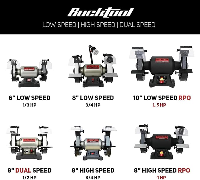 BUCKTOOL 1.5HP 10 Inch Low Speed Bench Grinder, 1750 RPM Table Grinder with 13A Motor, High Precision Wobble-free Wheel Grinder, TDS-250