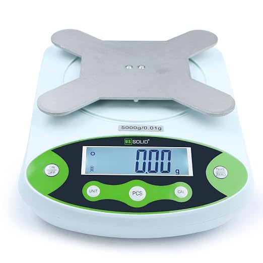 U.S. Solid Digital Precision Balance 500g x 0.01g, Lab Scale with 200g Calibration Weight, 12 Weighing Units, AC 100V-240V & DC 9V, Piece Counting