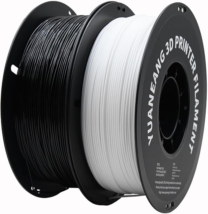 PETG 3D Printer Filament 1.75mm, 2-Roll (Black & White), Strong & Durable, Heat-Resistant, Low-Warp, Smooth Printing Performance, Ideal for Functional Parts & Everyday Prototyping
