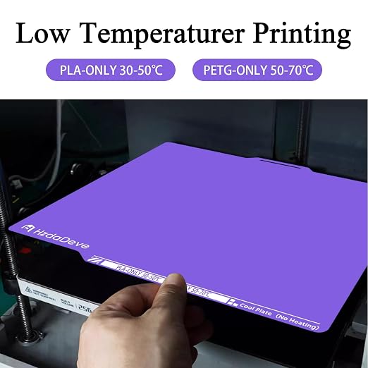 HzdaDeve Upgraded Cool Plate for Lab X2D/P2S/P1S/P1P/A1/X1C 257.5x257.5MM Low Temperature Cold Build Plate No Heating No Glue Double Sided Smooth Board Sheet Bed PEI Platform for Bambu Lab (Purple)