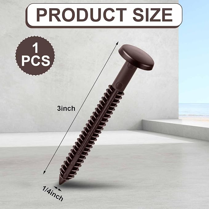 Blulu 1 Pcs 3 Inch Vinyl Shutter Fastener Window Panel Peg Lok Pin Pegs Screws Shutter Spikes Anchor (Federal Brown)
