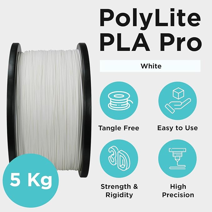 Polymaker PLA PRO Filament 1.75mm 5kg, Tough & High Rigidity White 3D Printing Filament, PolyLite PLA PRO High Speed, Print with Most 3D Printers