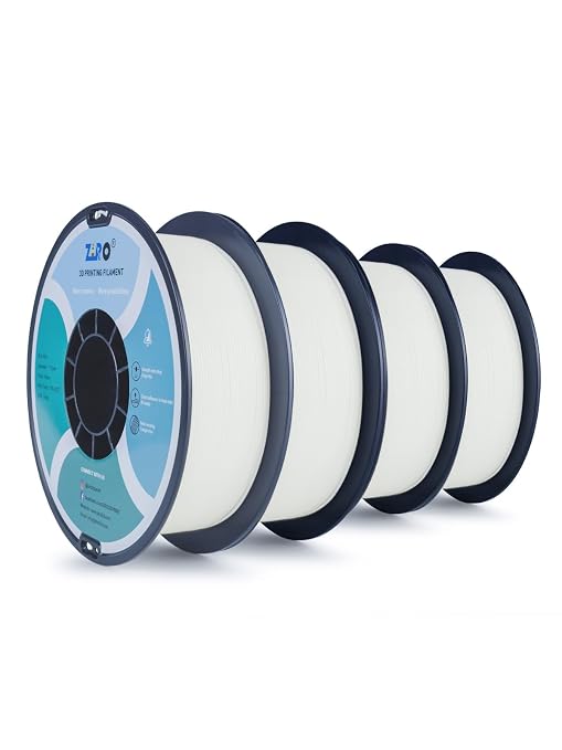 ZIRO 3D Printer Filament 4KG, PLA Filament 1.75mm 4 Pack x 1kg, Dimensional Accuracy +/- 0.03mm, Fits Most FDM 3D Printers, 2.2lbs x 4 Spool, White