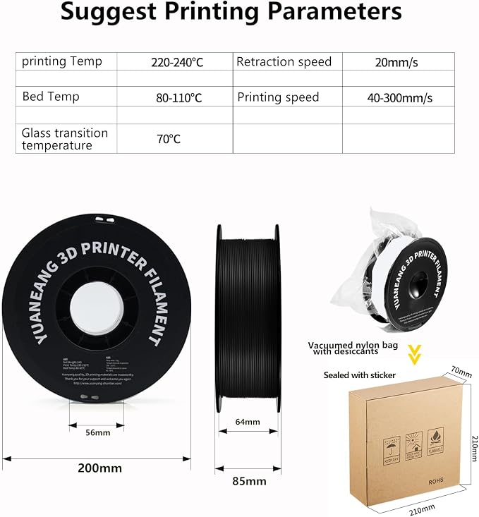 ABS 3D Printer Filament 1.75mm White, 1kg Spool, Strong & Durable ABS Material, High Heat Resistance, Low Warping, ±0.03mm Precision, Ideal for Functional Parts, Prototypes