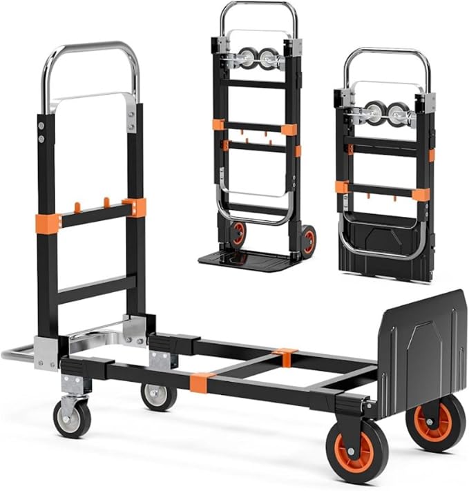 Folding Hand Truck 500lbs Capacity – Heavy Duty Alloy Steel Utility Cart with Adjustable Handle & Foldable Platform – Portable Moving Dolly with Smooth Wheels for Warehouse, Office, Home & Travel Use