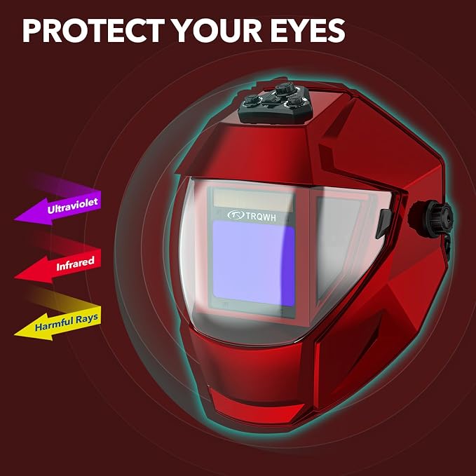 TRQWH Panoramic View Welding Helmet Auto Darkening Welding Hood True Color 4 Arc Sensor Welding Mask Large Viewing 3.94" x 3.15" Wide Shade 4/5-9/9-13 Weld Helmet for TIG MIG ARC Weld (Red)