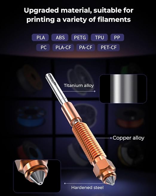 Creality Official K1C/K1 SE Nozzle, 0.6mm 1 PCS Quick-Swap 3D Printer K2 SE Nozzle, Copper Alloy and Hardened Steel with Titanium Alloy Heat Break for K1C, K1 SE, K2SE, Ender 3 V3, Ender 3 V3 Plus