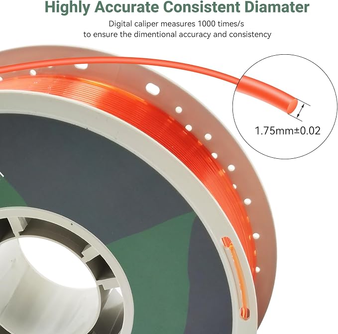 PETG Transparent 3D Printer Filament, Dimensional Accuracy +/- 0.03 mm, 1kg Spool(2.2lbs), 1.75 mm Fit for Most 3D Printers, Clear Orange