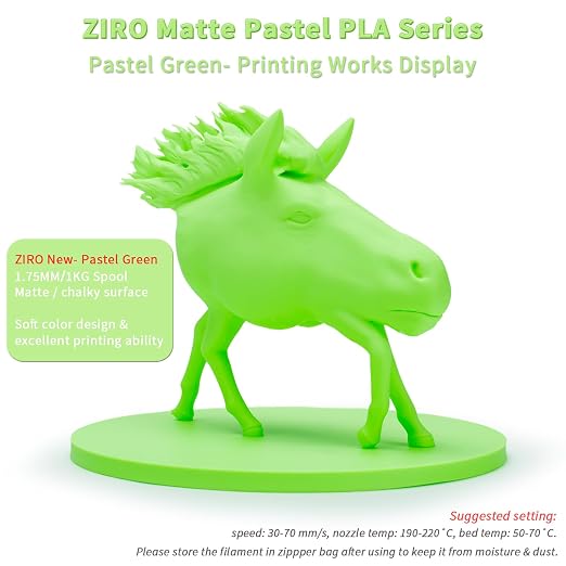 ZIRO Matte PLA Filament, 1.75mm 3D Printer Filament Shine-Free Finish, Pastel Colors PLA Series, 1kg/2.2lbs Spool, Dimensional Accuracy +/- 0.03mm, Fit Most FDM 3D Printers, Pastel Green(Matte)