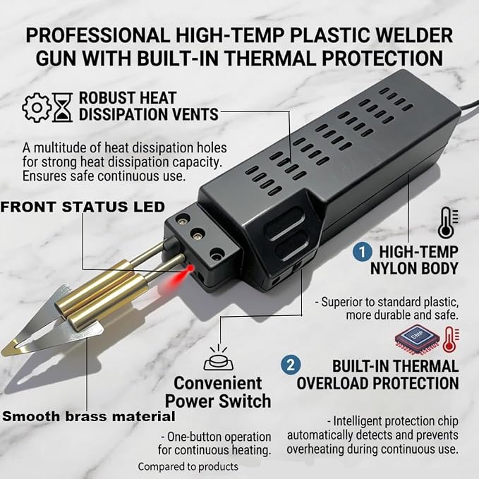 Upgraded 250W Plastic Welder, 3-in-1 Plastic Welder Kit Hot Stapler Repair Tool with Thermal Cutting,Staple Welding & Smoothing,Heat-Resistant Nylon Shell,1200 Staples & 120 Welding Rods Included