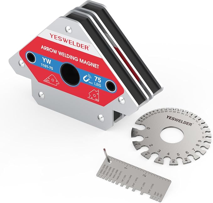 YESWELDER 75 LB Welding Magnet 2 Pieces of Magnetic Welding Holder 75 LBS Holding Power & Round Dual Sided Metal Sheet Guage & Metal Sheet Thickness Gauge 2pk Stainless Steel Wire Welding Gauge
