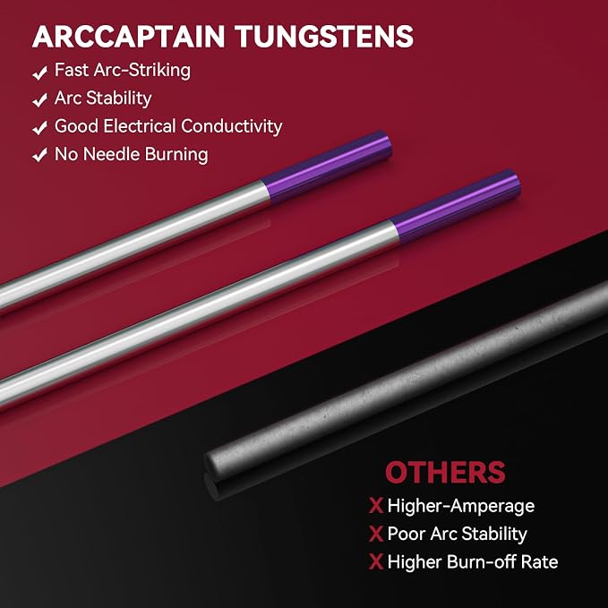 ARCCAPTAIN TIG Welding Tungsten Electrode 10-Pack 3/32"x 7"(Purple - Non-Radioactive, EWG)