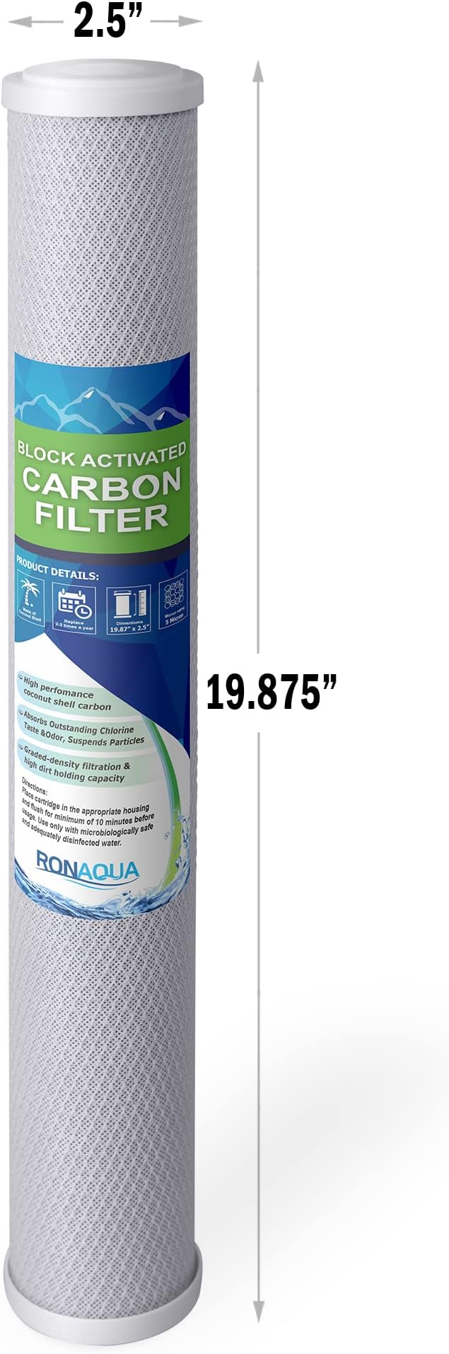 Standard Whole House Coconut Shell Carbon Block 5 Micron Water Filter 20” x 2.5” Fits 20” x 2.5” Housings. Remove Chlorine and Bad Odor. Compatible with C1-20, HX-CB-25-2010, F3WCB32 Pack of 20