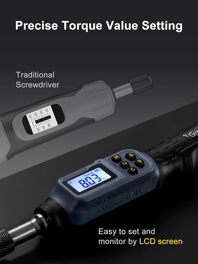 GROWNEER Digital Torque Screwdriver, 2.66-53.1 In-lb/0.3-6 Nm, 1/4'' Drive Inch Pound Torque Screwdriver Electrician with Buzzer & LED Indicator, 27 In 1 Torque Wrench Screwdriver Set, Black
