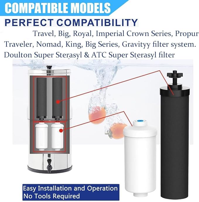 Water Filter Replacement Compatible with Berkey Gravity Filter Filtration System, NSF/ANSI 42 Certified 4 Black Filters and 4 Fluoride Filters PF2 for Travel, Big, Royal Series
