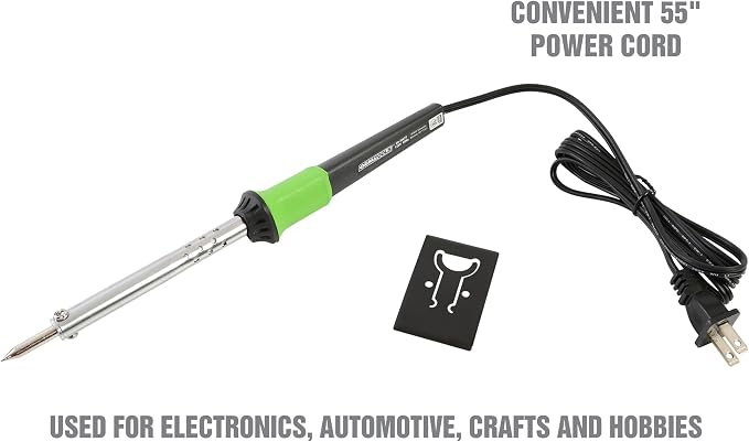 OEMTOOLS 24761 60 Watt Soldering Iron with Metal Stand, Green and Black, Automotive Solder Iron with Pencil Tip Soldering Iron Attachment