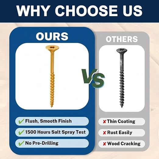 #8 x 1-1/4" Exterior Deck Screws (5 lb Box), Tan Epoxy Coated Wood Screws with T25 Star Bit, Type 17 Self-Drilling Point for Pressure-Treated Lumber, Rust Resistant Fasteners