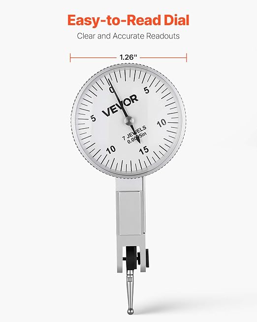 VEVOR Dial Test Indicator with Universal Magnetic Base and Storage Case, 0.0005 inch Accuracy, 0-0.03 inch Range, Micro Ball Handle for Narrow Area Measurement, Industrial Machining & Inspection