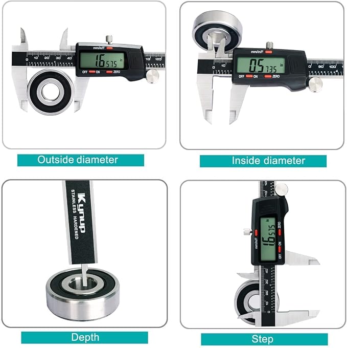 Kynup Caliper, Digital Caliper, Caliper Measuring Tool with Stainless Steel, Easy Switch from Inch Metric Fraction, Large LCD Screen, IP54 Waterproof Protection Design