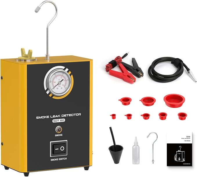SDT60 Portable Smoke Leak Detector - EVAP Smoke Machine with Built-in Air Pump & Pressure Gauge, Quick Massive Smoke Output for Boost/Vacuum/Exhaust/Fuel Tank Leak Detection, 12V