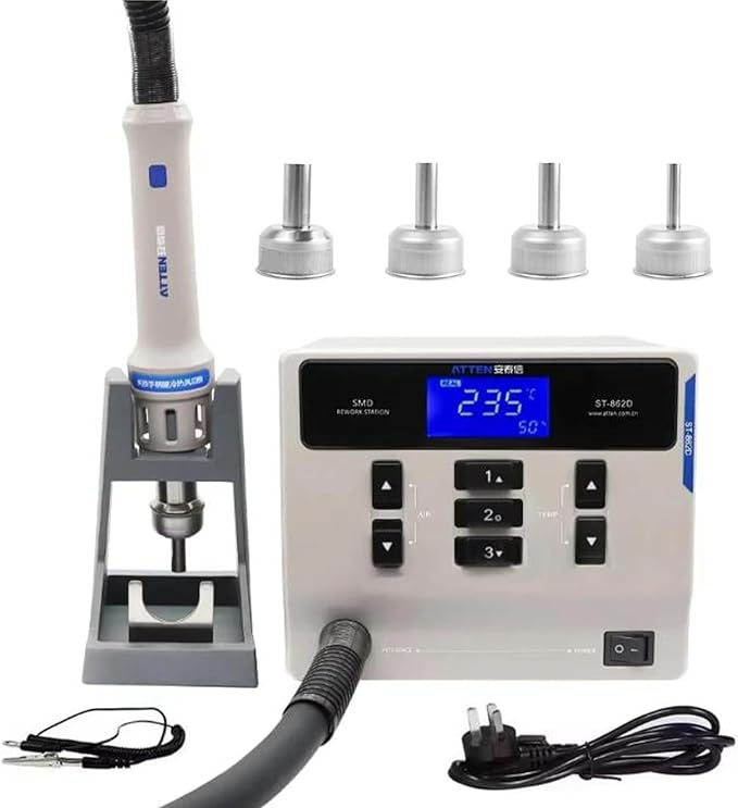 ATTEN Hot Air Soldering Station,ST-862D 1000W Hot Air Gun Soldering Station,Digital Hot Air Rework Station for PCB Chip Soldering Repair with 4 Nozzles