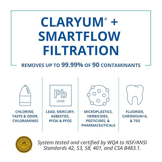Aquasana SmartFlow® Reverse Osmosis Water Filter | RO Under Sink System | WQA Certified up to 99.99% of 90 contaminants Including Fluoride, PFAS, Arsenic, Lead, and Chlorine | Chrome Faucet