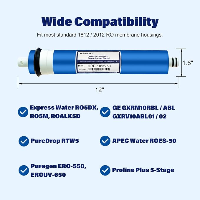 50 GPD Reverse Osmosis Membranes, RO Membrane Filter Replacement, Compatible for RO5DX / RO5DXC / RO5XBN / RO5XCBN RO5M / RO5MX2 / RO5MXBN / RO5MXC / ROES-50 / MEM-ES-50 / GXRM10RBL (2 Pack)