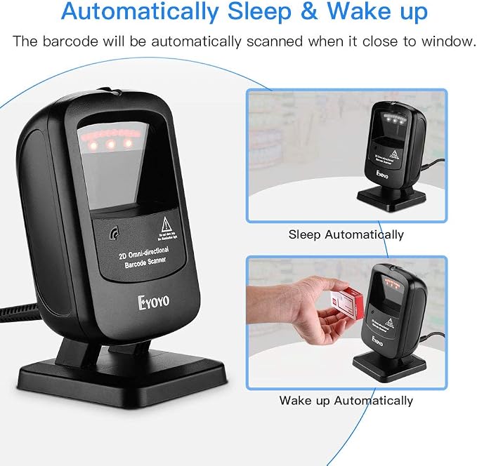 Eyoyo 1D 2D Desktop Barcode Scanner, Omnidirectional Hands-Free USB Wired Barcode Reader, Capture Barcodes from Mobile Phone Screen, Automatic Image Sensing for Supermarket Library Retail Store