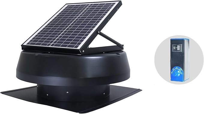 iLIVING HYBRID Ready Smart Thermostat Solar Roof Attic Exhaust Fan, 14", 40-Watt, 1150 CFM, Cools up to 2900 Sq.Ft. Coverage Area, Black